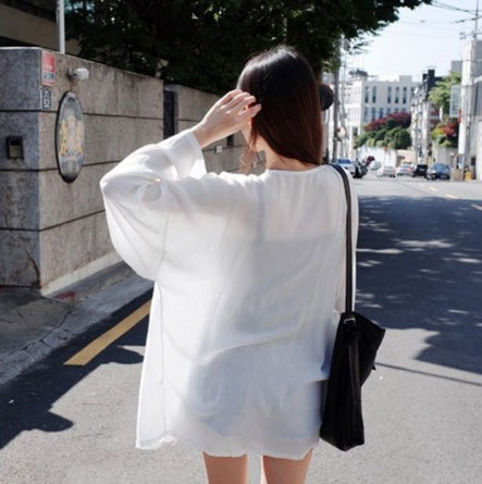 Woman Summer Chiffon 3/4 Flare Sleeves Swimsuit