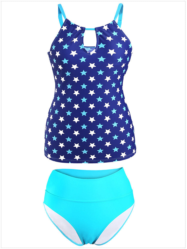 Buttonhole neckline split swimsuit swimsuit