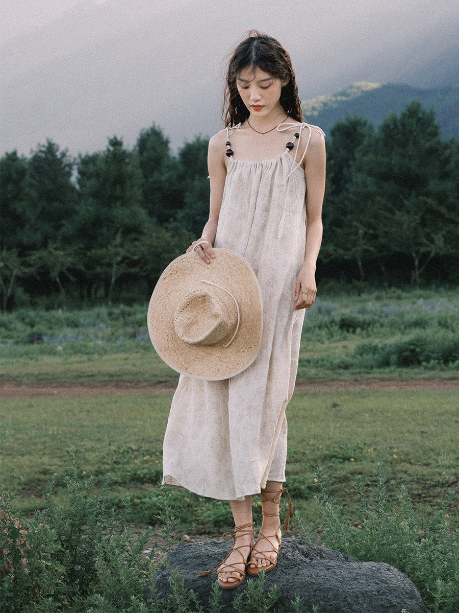 Summer Cotton Linen Dress Woman New