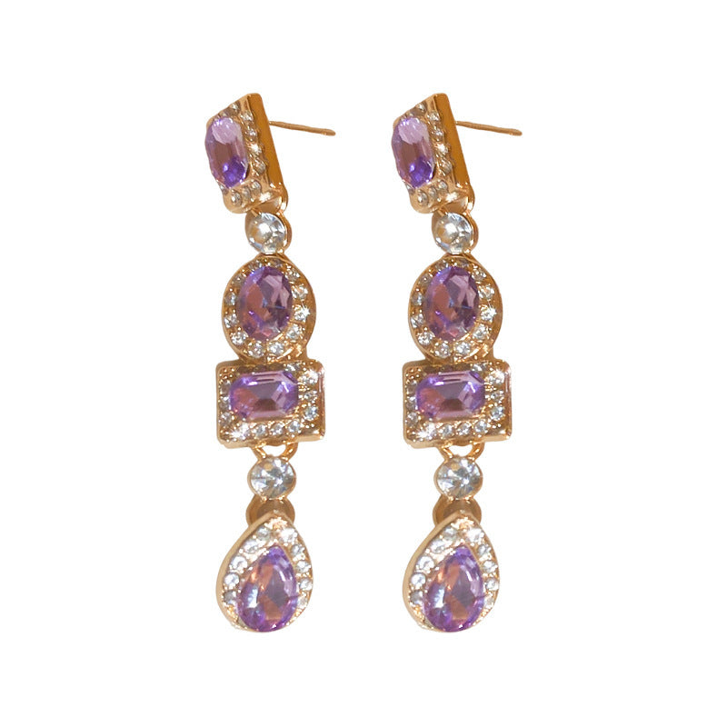 Temperament Silver Ear Studs Diamond Square Oval Water Drop Earrings