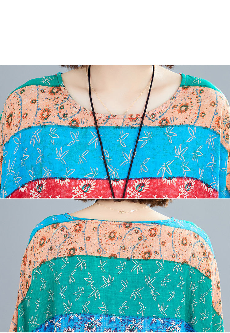 Summer Print Long Skirt Loose A-line Skirt Fat Woman Dress