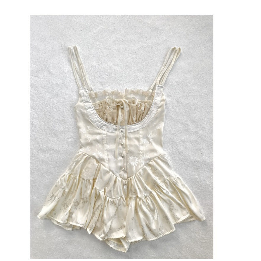 French First Love High Sense High Cold Adult Lady Like Woman Style Apricot Sling Dress Female Summer