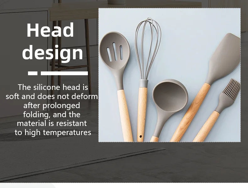Set Wooden Handle Silicone Kitchen