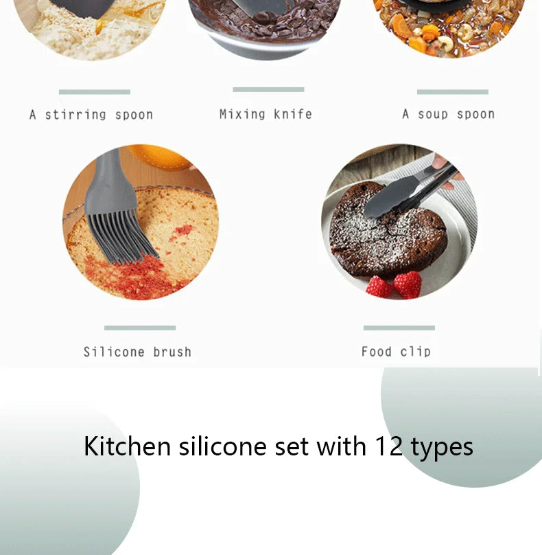 Set Wooden Handle Silicone Kitchen