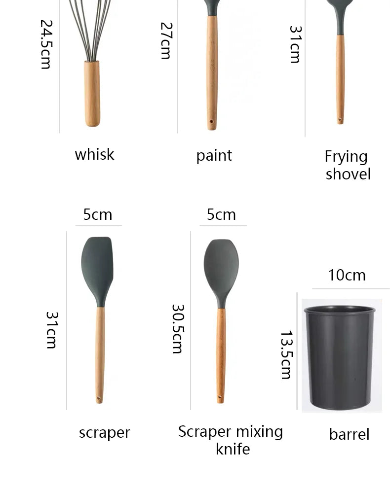Set Wooden Handle Silicone Kitchen
