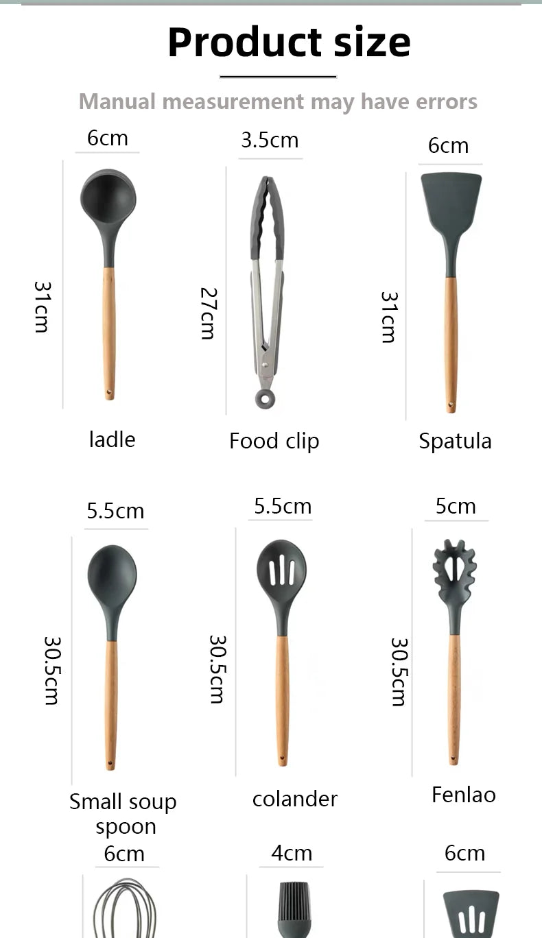 Set Wooden Handle Silicone Kitchen