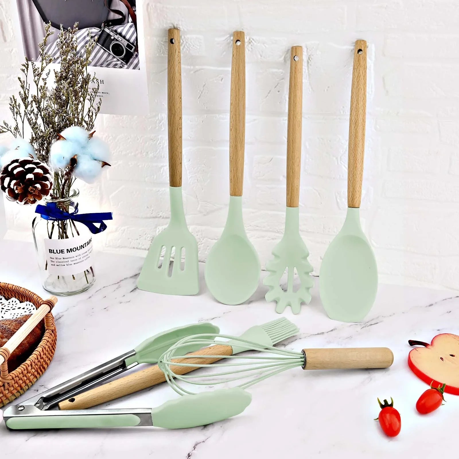 Set Wooden Handle Silicone Kitchen