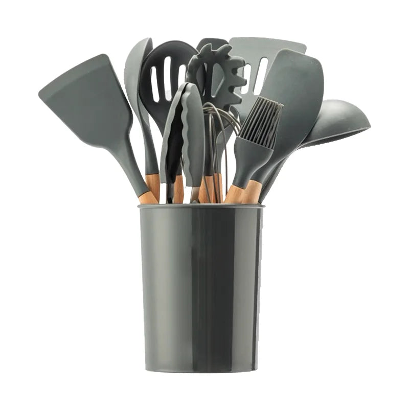 Set Wooden Handle Silicone Kitchen