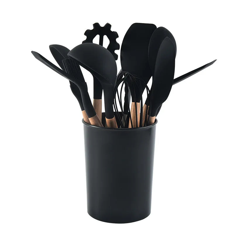 Set Wooden Handle Silicone Kitchen