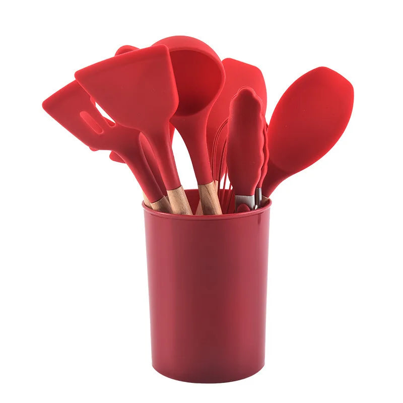 Set Wooden Handle Silicone Kitchen