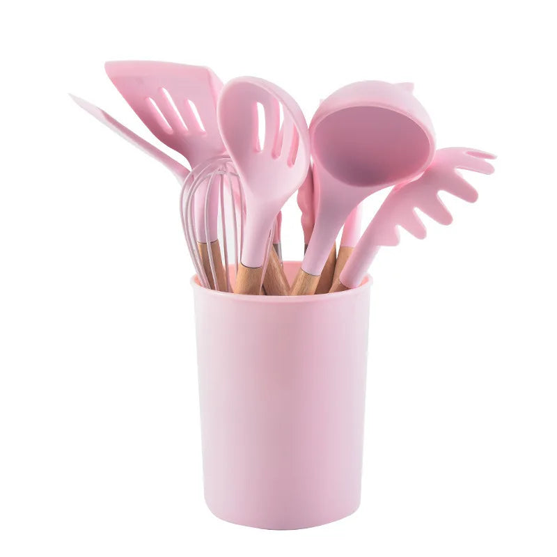 Set Wooden Handle Silicone Kitchen