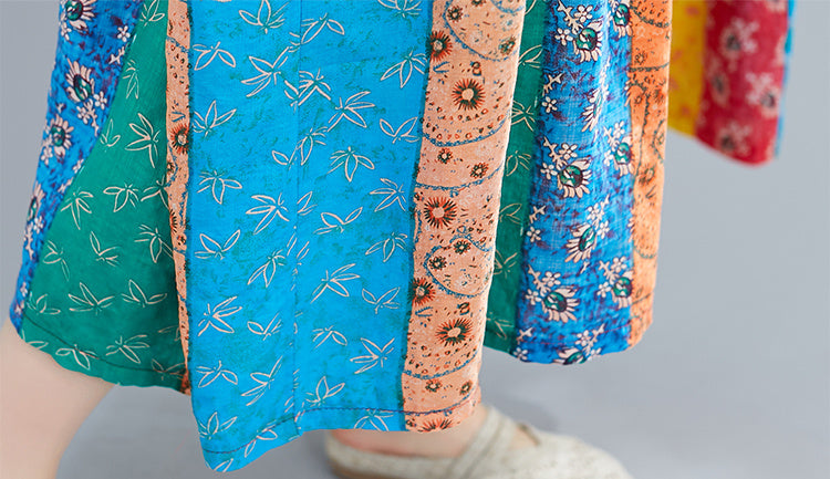 Summer Print Long Skirt Loose A-line Skirt Fat Woman Dress