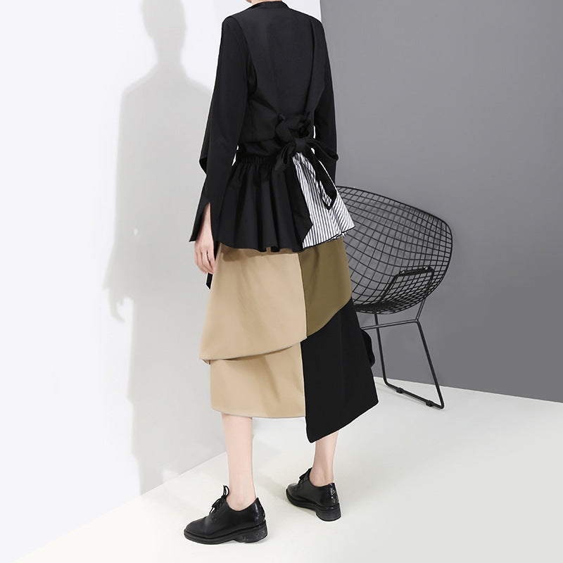New Korean Style Woman Summer Patchwork Asymmetrical