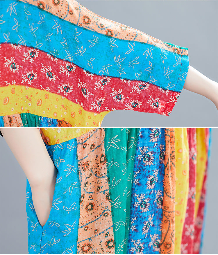 Summer Print Long Skirt Loose A-line Skirt Fat Woman Dress