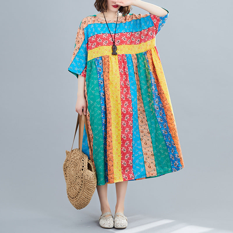 Summer Print Long Skirt Loose A-line Skirt Fat Woman Dress