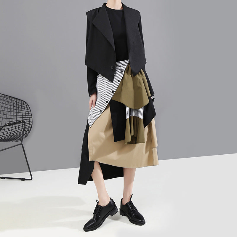 New Korean Style Woman Summer Patchwork Asymmetrical