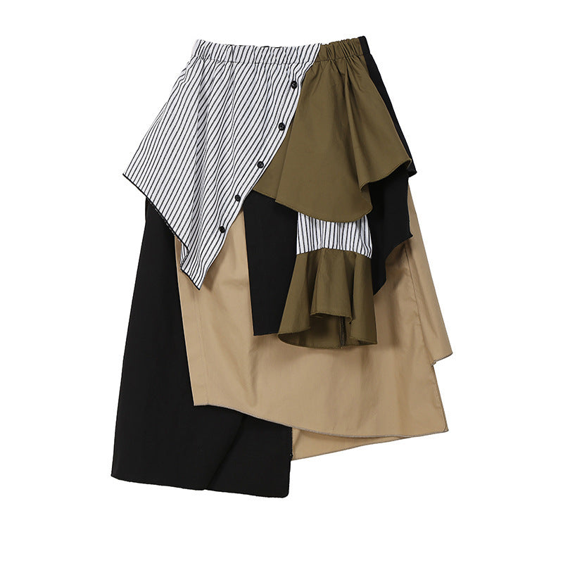New Korean Style Woman Summer Patchwork Asymmetrical